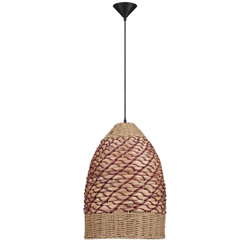 Lampadari Moderni-Selezionato da Mazzolaluce Lampadario a sospensione di rattan giacinto d'acqua naturale e corda rossa