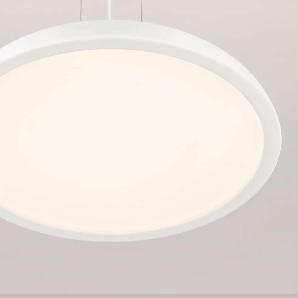 Lampadari Cucina-Selezionato da Mazzolaluce Lampadario a sospensione disco bianco rotondo led 44w 3000k per cucina