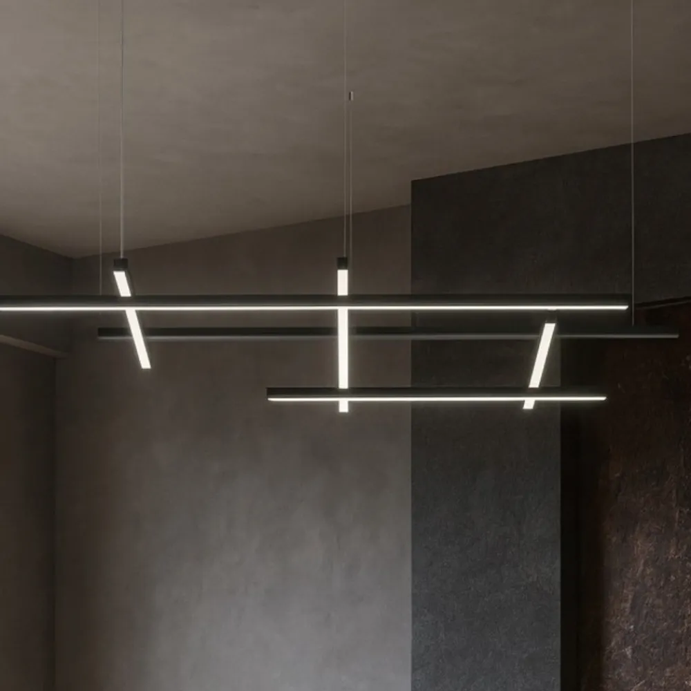 Lampadari Moderni-Selezionato da Mazzolaluce Lampadario a sospensione geometrico nero moderno per soggiorno