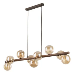 Lampadari Moderni-Selezionato da Mazzolaluce Lampadario a sospensione in legno stile nordico sfere in vetro ambra per soggiorno