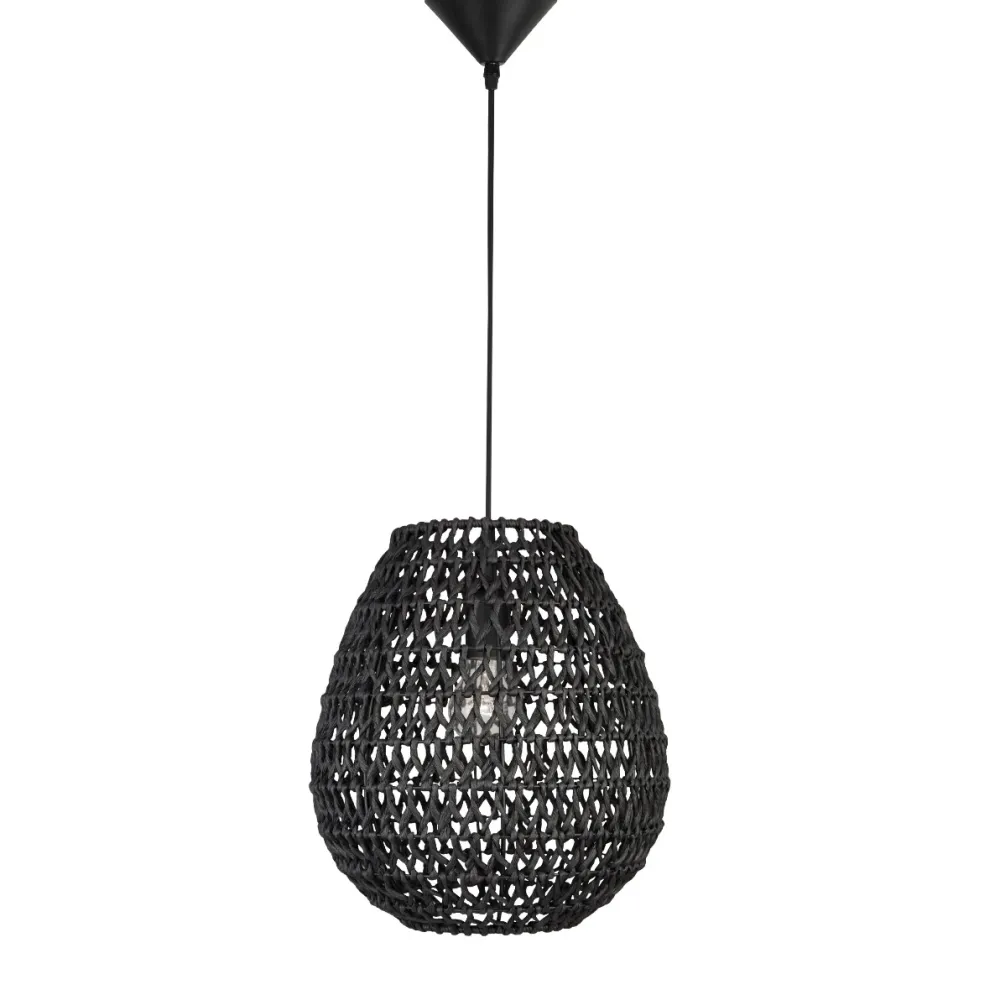 Lampadari Moderni-Selezionato da Mazzolaluce Lampadario a sospensione in rattan nero e corda di carta nera filo in tessuto