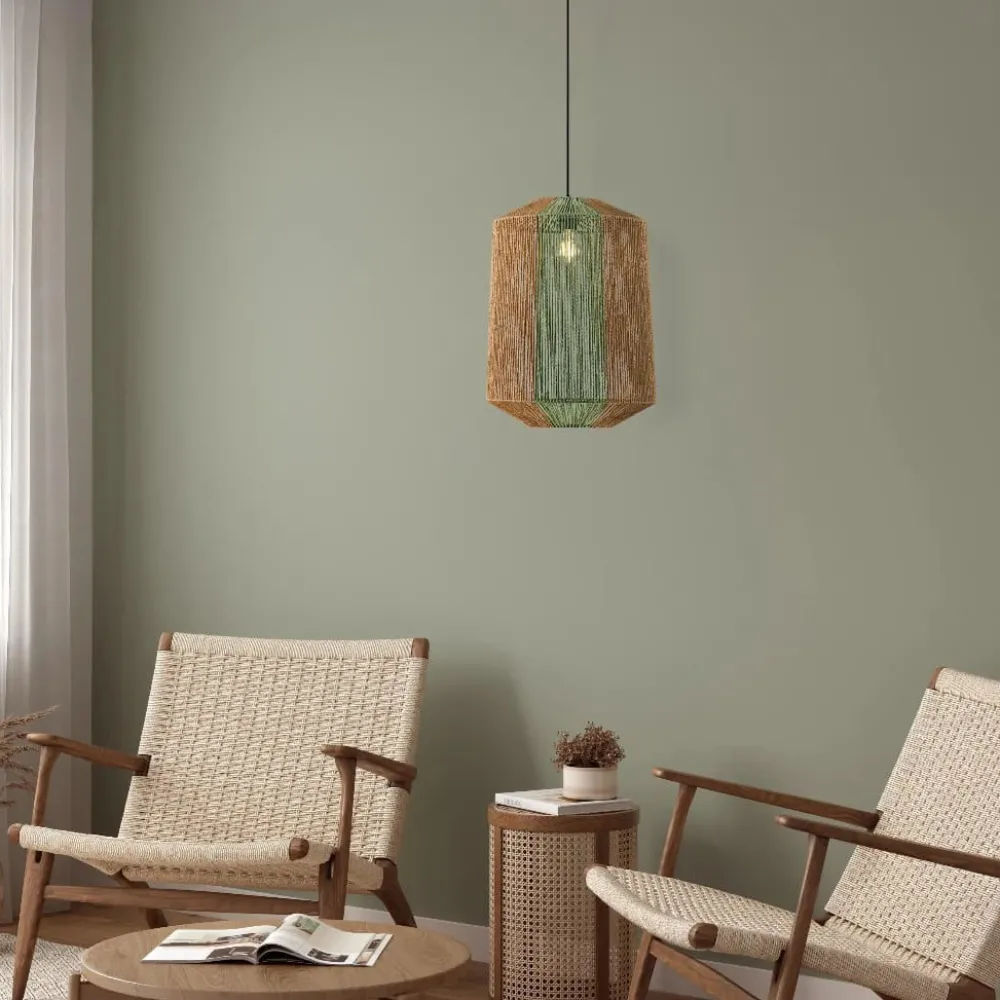 Lampadari Moderni-Selezionato da Mazzolaluce Lampadario a sospensione in rattan corda verde