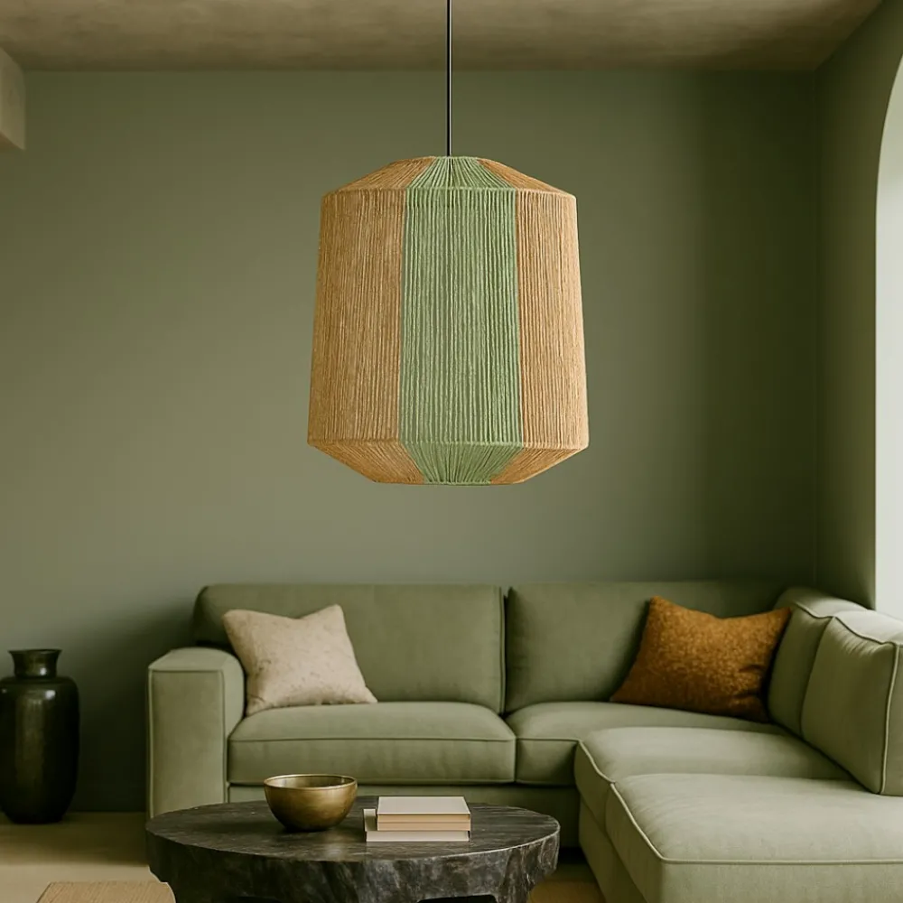 Lampadari Moderni-Selezionato da Mazzolaluce Lampadario a sospensione in rattan corda verde