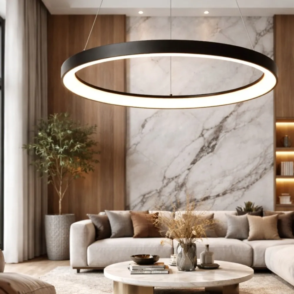 Lampadari Moderni-Selezionato da Mazzolaluce Lampadario a sospensione nero anello led dimmerabile per soggiorno