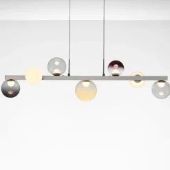 Lampadari Moderni-Selezionato da Mazzolaluce Lampadario a sospensione per soggiorno moderno sfere vetro opale fume viola