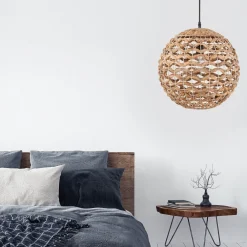 Lampadario Camera Da Letto-Selezionato da Mazzolaluce Lampadario a sospensione sfera di rattan e giacinto essiccato per camera da letto