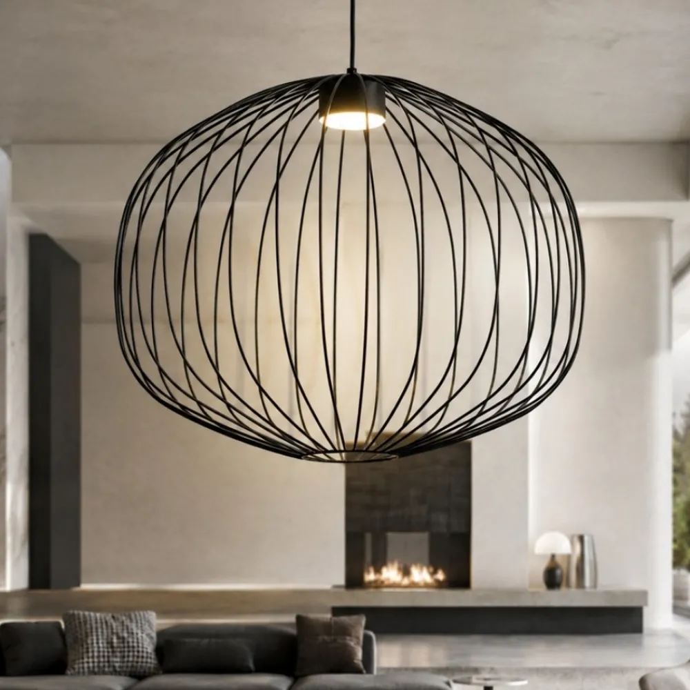 Lampadari Moderni-Selezionato da Mazzolaluce Lampadario a sospensione sfera gabbia di metallo nero per soggiorno moderno