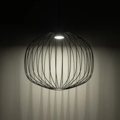 Lampadari Moderni-Selezionato da Mazzolaluce Lampadario a sospensione sfera gabbia di metallo nero per soggiorno moderno