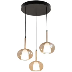 Lampadari Moderni-Fabas Luce Lampadario a sospensione tre vetri sfere ambra edolo