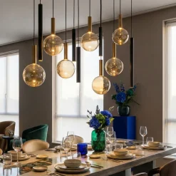 Lampadari Moderni-Selezionato da Mazzolaluce Lampadario a sospensioni nero ambra sfere di vetro per tavolo soggiorno