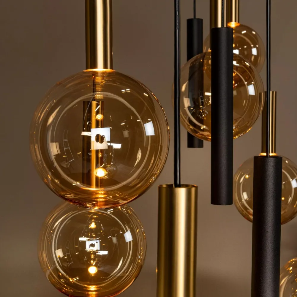 Lampadari Moderni-Selezionato da Mazzolaluce Lampadario a sospensioni nero ambra sfere di vetro per tavolo soggiorno