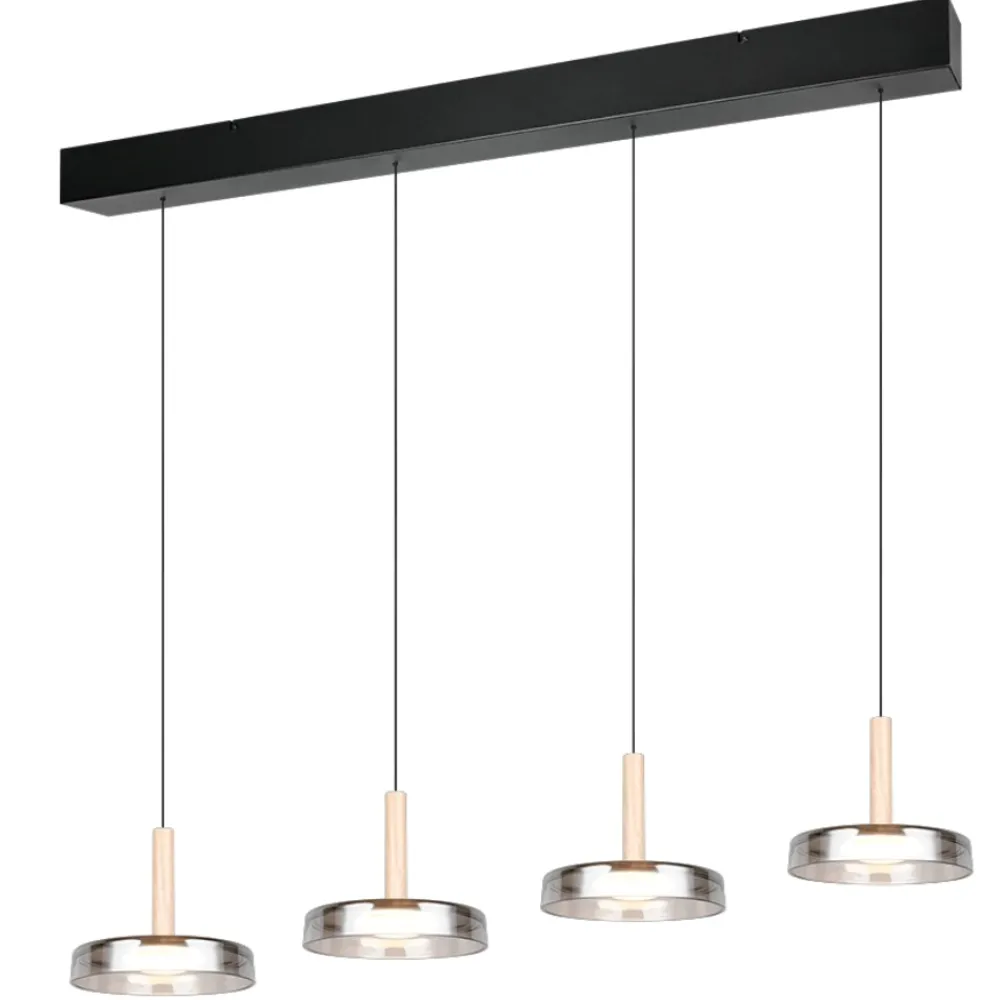 Lampadari Moderni-Selezionato da Mazzolaluce Lampadario a sospensioni vetro fume legno moderno per soggiorno