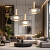 Lampadari Moderni-Selezionato da Mazzolaluce Lampadario a 3 sospenssioni moderna vetro cromo legno per soggiorno