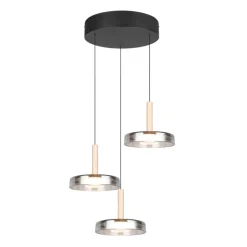 Lampadari Moderni-Selezionato da Mazzolaluce Lampadario a 3 sospenssioni moderna vetro cromo legno per soggiorno