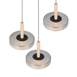 Lampadari Moderni-Selezionato da Mazzolaluce Lampadario a 3 sospenssioni moderna vetro cromo legno per soggiorno