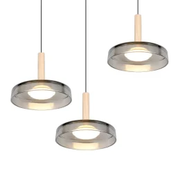 Lampadari Moderni-Selezionato da Mazzolaluce Lampadario a 3 sospenssioni moderna vetro cromo legno per soggiorno
