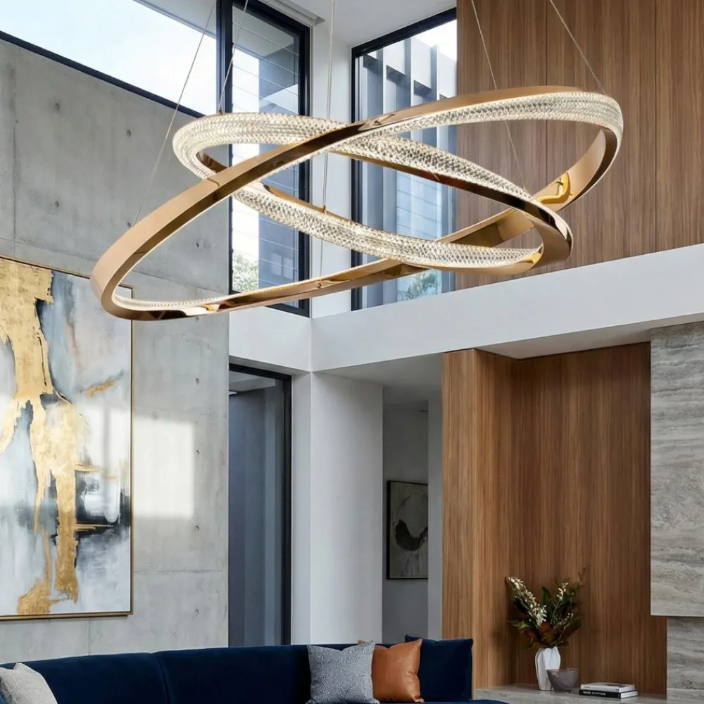 Lampadari Moderni-Selezionato da Mazzolaluce Lampadario athena a sospensione rame chiaro doppio anello per soggiorno