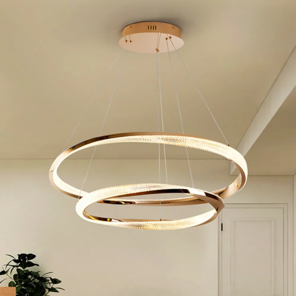 Lampadari Moderni-Selezionato da Mazzolaluce Lampadario athena a sospensione rame chiaro doppio anello per soggiorno