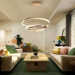 Lampadari Moderni-Selezionato da Mazzolaluce Lampadario athena a sospensione rame chiaro doppio anello per soggiorno