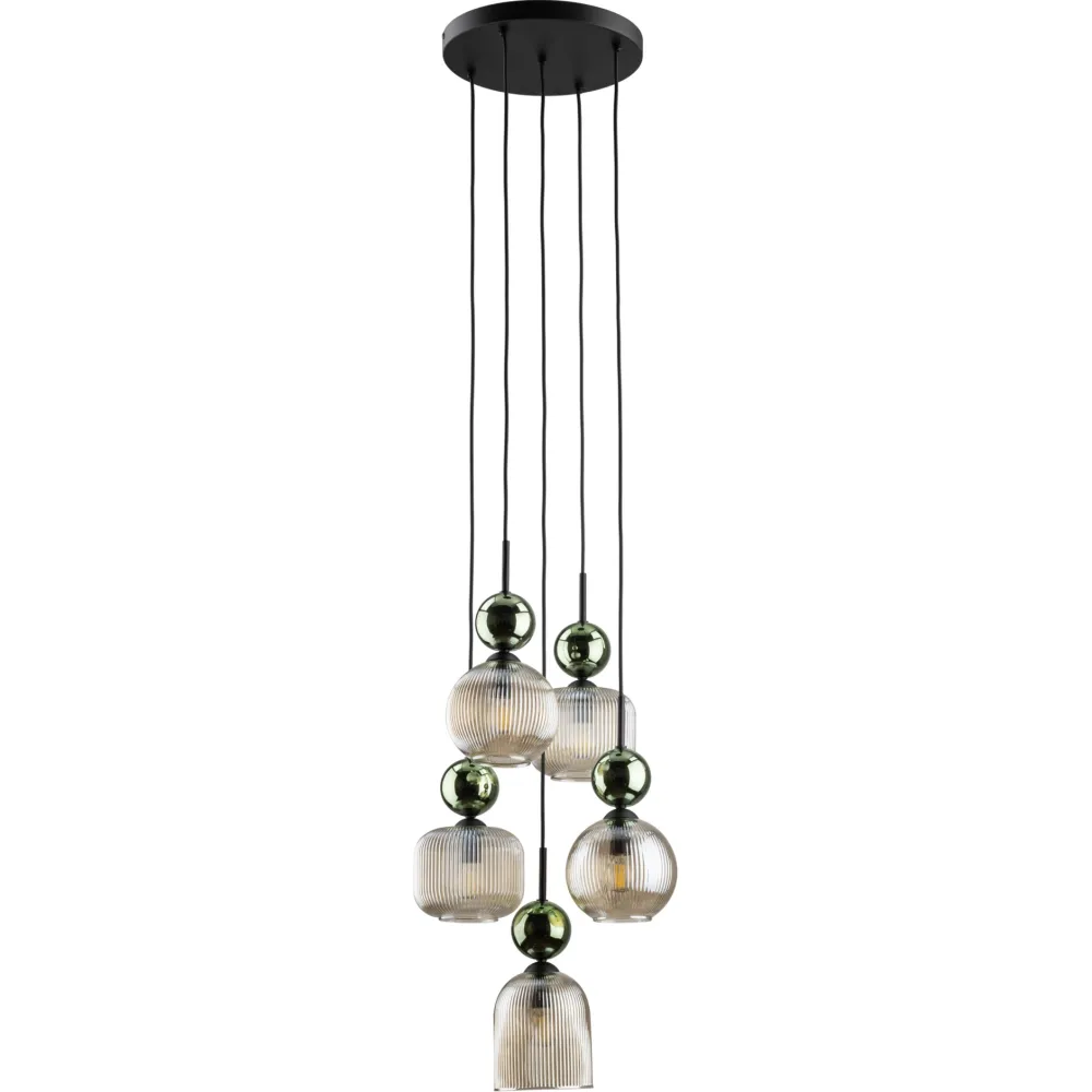 Lampadari Moderni-Selezionato da Mazzolaluce lampadario a 5 vetri giallo ambra pendenti per soggiorno contemporaneo