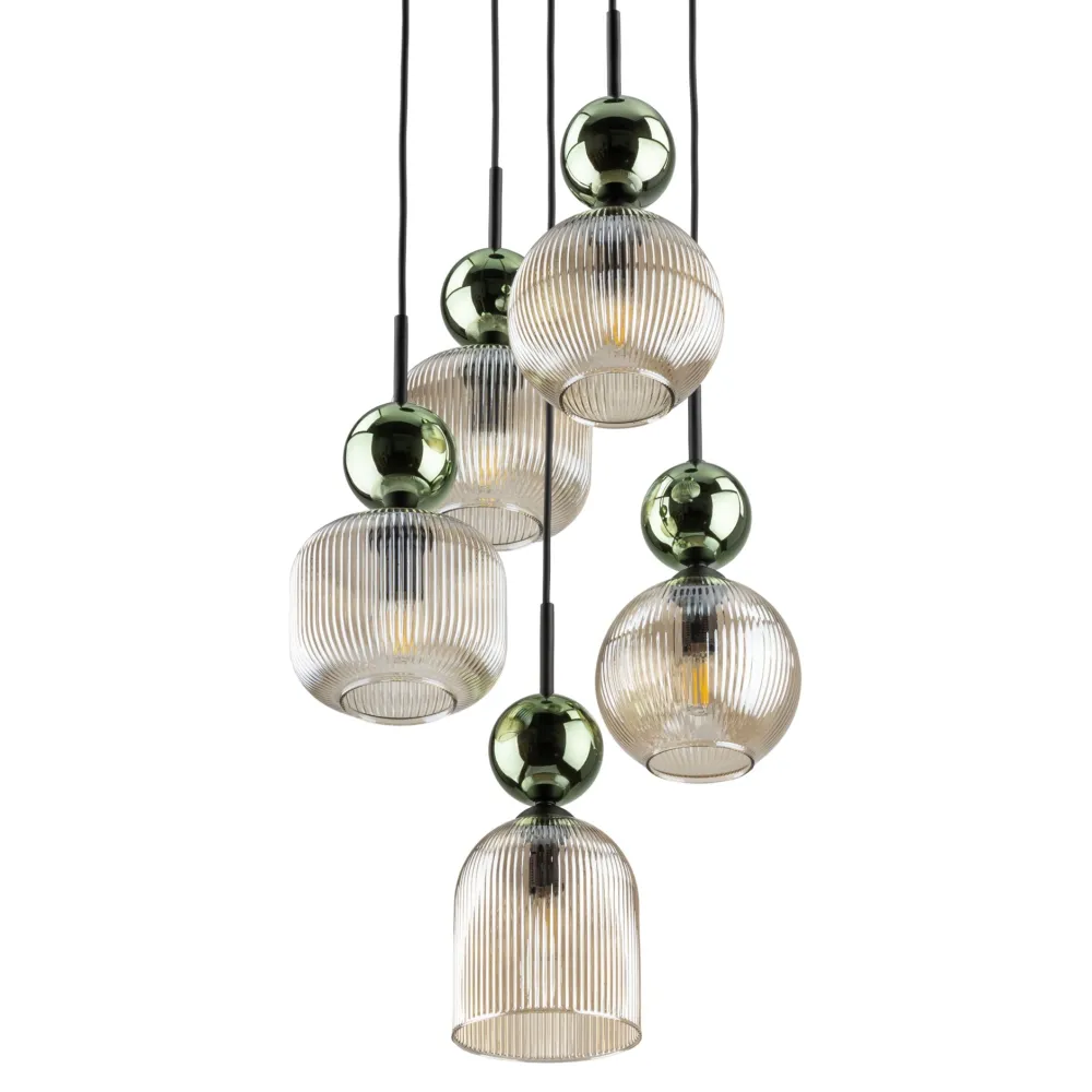 Lampadari Moderni-Selezionato da Mazzolaluce lampadario a 5 vetri giallo ambra pendenti per soggiorno contemporaneo