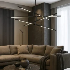 Lampadari Moderni-Selezionato da Mazzolaluce Lampadario bacchette led 3000k nero orientabili per soggiorno moderno