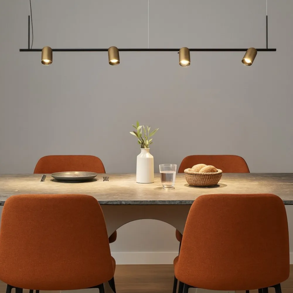 Lampadari Moderni-Selezionato da Mazzolaluce Lampadario barra a sospensione led nero marrone luci orientabili