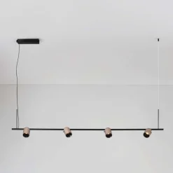 Lampadari Moderni-Selezionato da Mazzolaluce Lampadario barra a sospensione led nero marrone luci orientabili