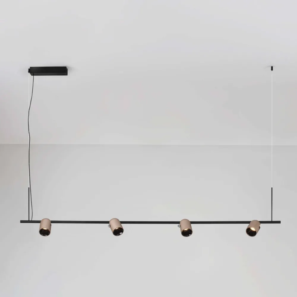 Lampadari Moderni-Selezionato da Mazzolaluce Lampadario barra a sospensione led nero marrone luci orientabili