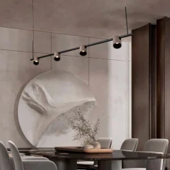 Lampadari Moderni-Selezionato da Mazzolaluce Lampadario barra a sospensione led nero marrone luci orientabili