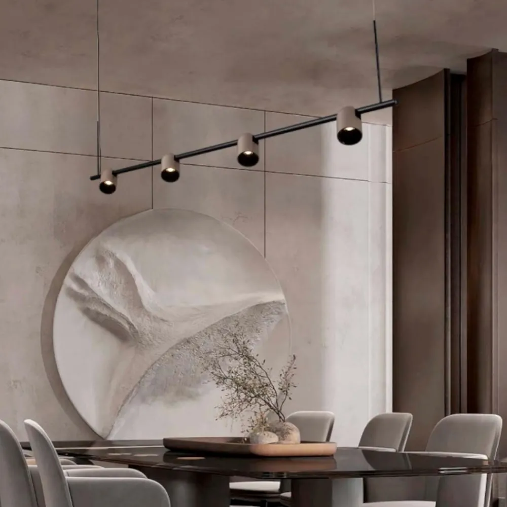 Lampadari Moderni-Selezionato da Mazzolaluce Lampadario barra a sospensione led nero marrone luci orientabili