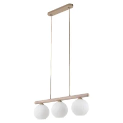 Lampadari Cucina-Selezionato da Mazzolaluce Lampadario barra di legno con sfere di vetro bianco per cucina