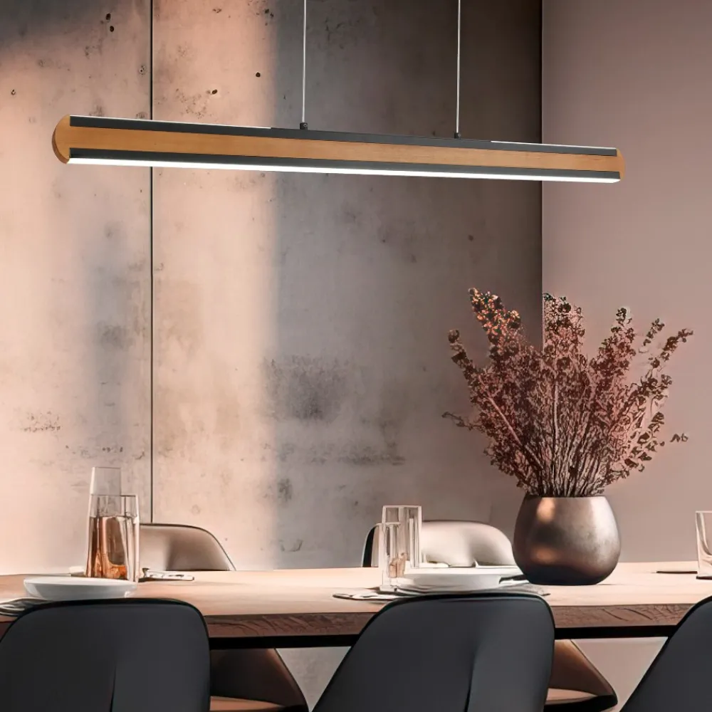 Lampadari Moderni-Selezionato da Mazzolaluce Lampadario barra di legno led biemissione per tavolo da pranzo