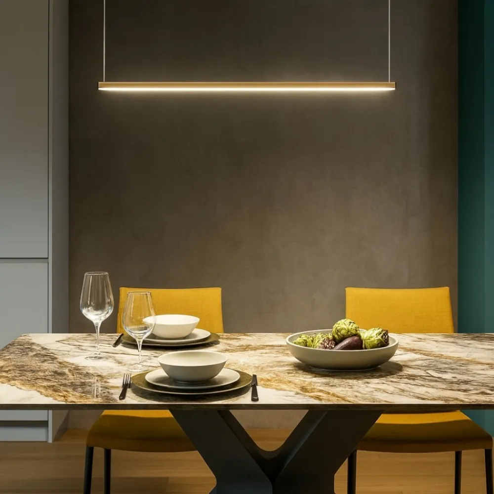 Lampadari Moderni-Selezionato da Mazzolaluce Lampadario barra led marrone chiaro per tavolo