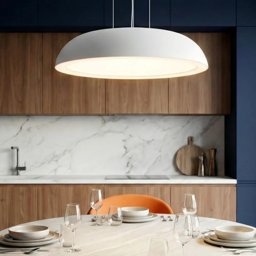 Lampadari Cucina-Selezionato da Mazzolaluce Lampadario bianco cupola led 25w 3000k per tavolo sala da pranzo