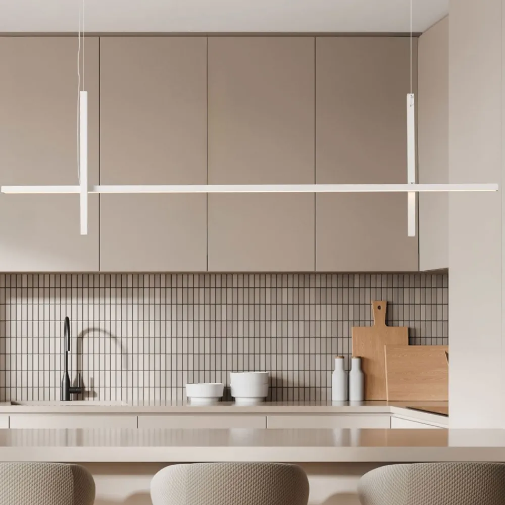 Lampadari Cucina-Selezionato da Mazzolaluce Lampadario bianco design per isola cucina moderna led 30w 3000k