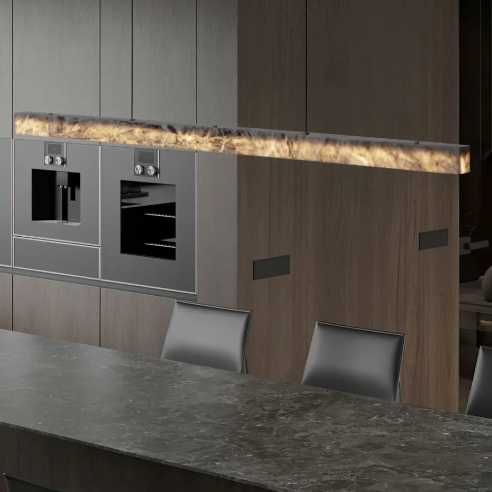 Lampadari Cucina-Selezionato da Mazzolaluce Lampadario bilancere orizzontale in pietra di marmo per isola cucina