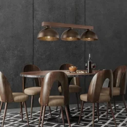 Lampadari Cucina-Selezionato da Mazzolaluce Lampadario bilanciere di legno noce per cucina rustica cupole di metallo marrone