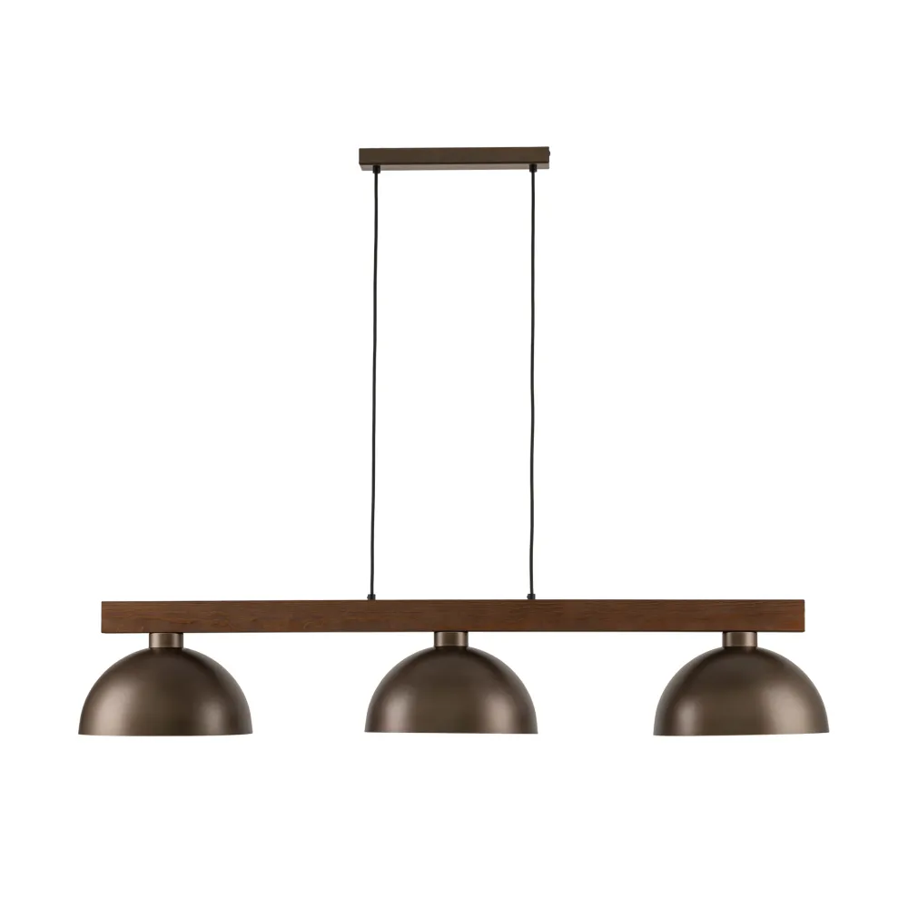 Lampadari Cucina-Selezionato da Mazzolaluce Lampadario bilanciere di legno noce per cucina rustica cupole di metallo marrone