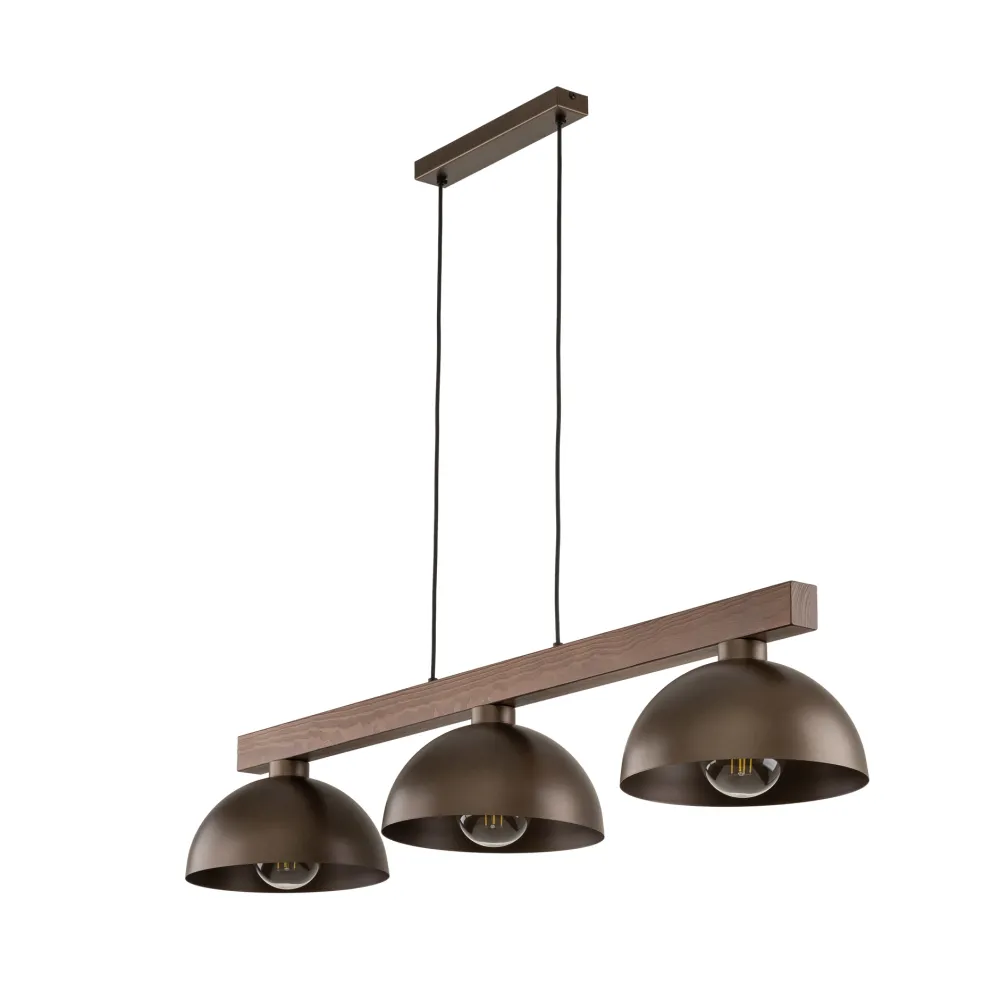 Lampadari Cucina-Selezionato da Mazzolaluce Lampadario bilanciere di legno noce per cucina rustica cupole di metallo marrone
