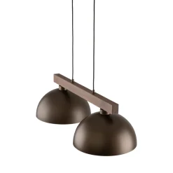 Lampadari Cucina-Selezionato da Mazzolaluce Lampadario bilanciere di legno con cupole in metallo marrone per cucina