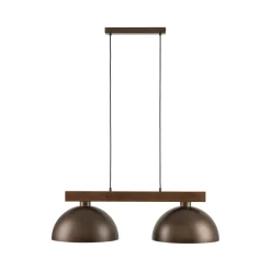 Lampadari Cucina-Selezionato da Mazzolaluce Lampadario bilanciere di legno con cupole in metallo marrone per cucina