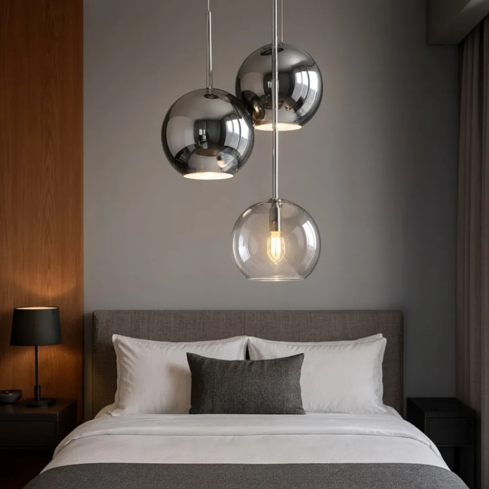 Lampadario Camera Da Letto-Top Light Lampadario camera da letto tre luci cromo trasparente