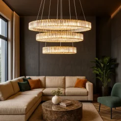 Lampadari Moderni-Selezionato da Mazzolaluce Lampadario cerchi di cristallo per salone stile contemporaneo