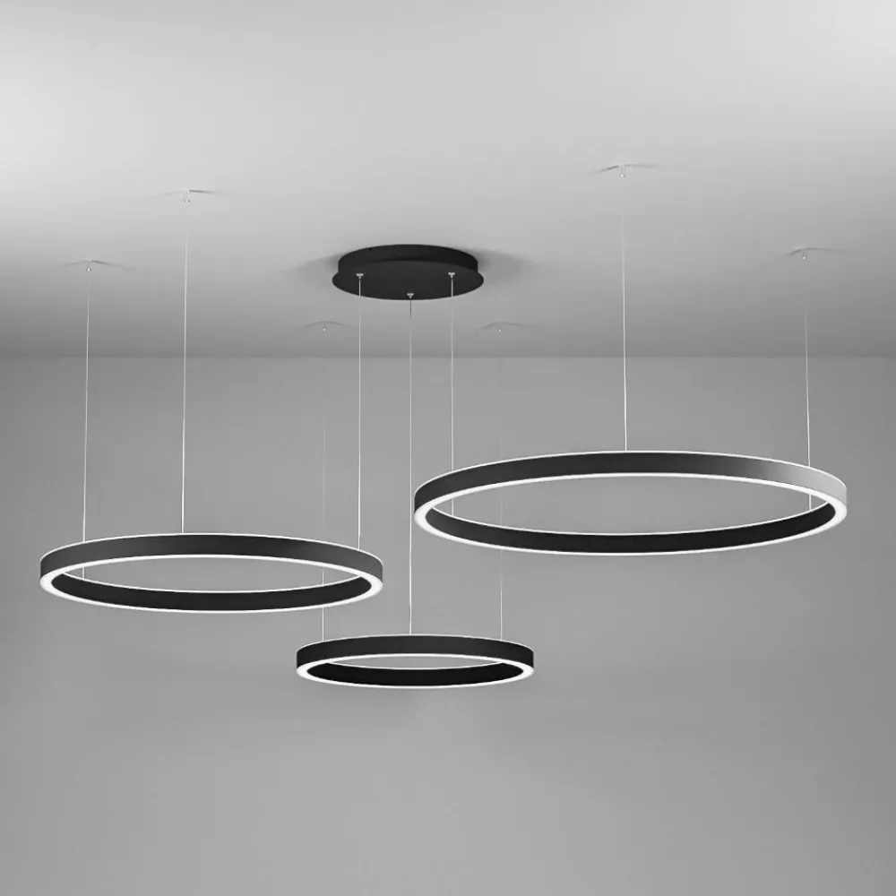 Lampadari Moderni-Gea Luce Lampadario 3 cerchi led 110w 3000k nero criseide