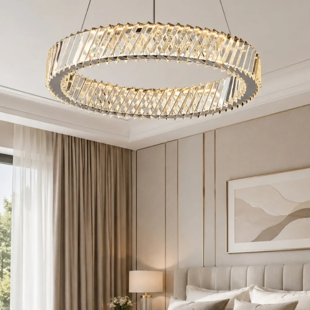 Lampadario Camera Da Letto-Selezionato da Mazzolaluce Lampadario cerchio anello di cristallo per camera da letto contemporanea