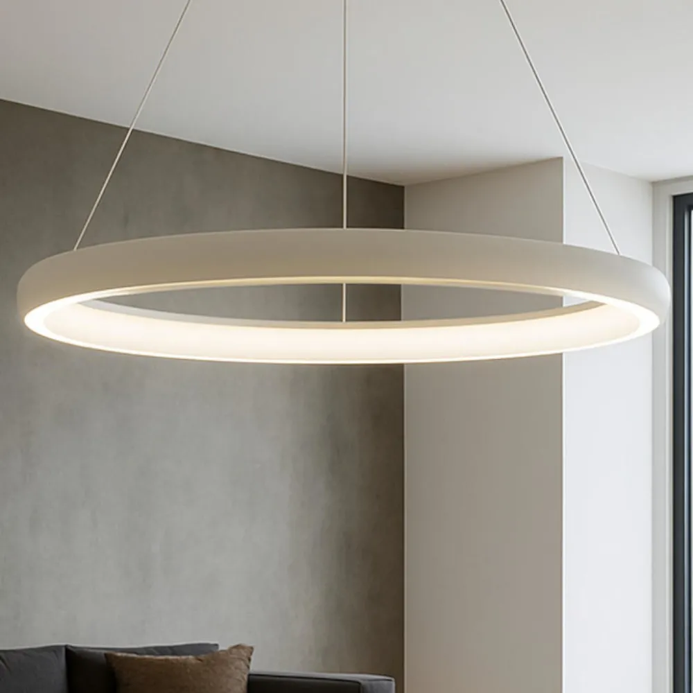Lampadari Moderni-Selezionato da Mazzolaluce Lampadario cerchio anello moderno bianco led 80w 3000k dimmerabile 81 cm
