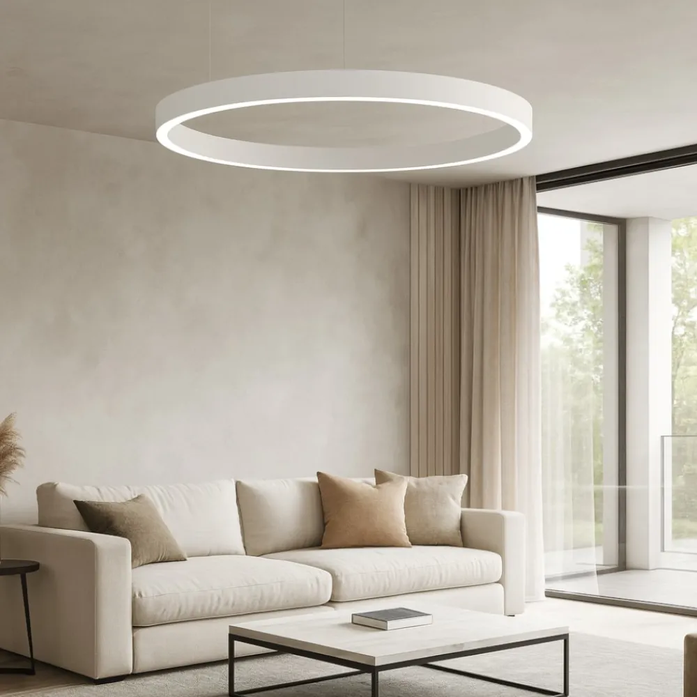 Lampadari Moderni-Selezionato da Mazzolaluce Lampadario cerchio bianco 80cm led 50w 2700k a 6000k dimmerabile