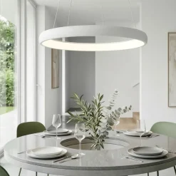 Lampadari Moderni-Selezionato da Mazzolaluce Lampadario cerchio bianco 75cm sospensione moderna per soggiorno