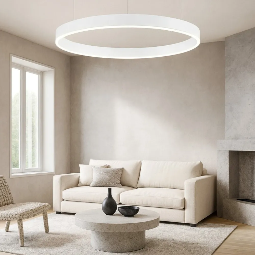 Lampadari Moderni-Selezionato da Mazzolaluce Lampadario cerchio bianco 80cm led 3000k dimmerabile